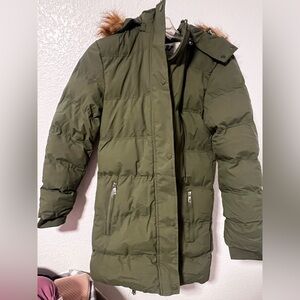 Wen Ven Olive Green Women's Puffer Coat